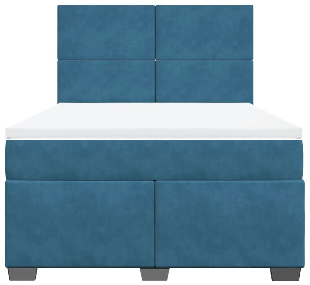Κρεβάτι Boxspring με Στρώμα Μπλε 140x190 εκ. Βελούδινο - Μπλε
