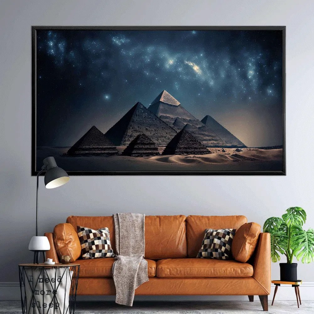 Πίνακας σε Plexiglass με Θέμα &#8220;Αιγυπτιακές Πυραμίδες&#8221; σε μαύρη ξύλινη Κορνίζα με ρυθμιζόμενο Φώς - 150cmX100cm