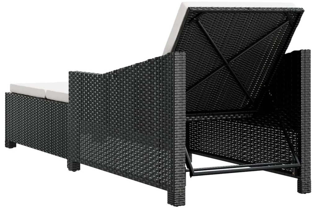 vidaXL Ξαπλώστρα Μαύρη από Συνθετικό Ρατάν με Λευκό Κρεμ Μαξιλάρι