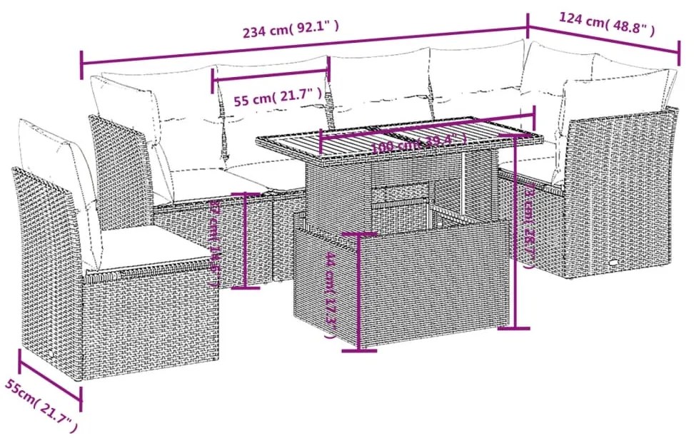vidaXL Σετ Σαλονιού Κήπου 7 τεμ. Γκρι Συνθετικό Ρατάν με Μαξιλάρια