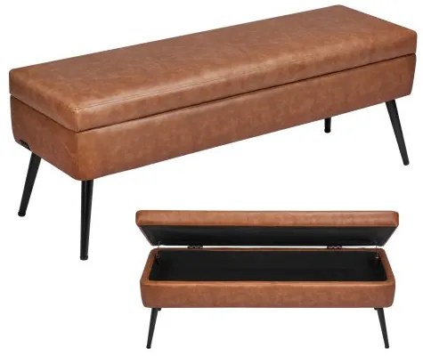 VEVOR PU Leather Storage Ottoman Bench Bench with Storage and Metal Legs Brown