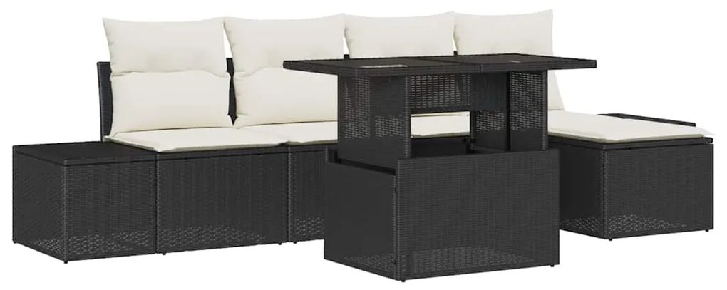 vidaXL Σετ Καναπέ Κήπου 6 pcs Μαύρο και Κρέμα συνθετικό ρατάν