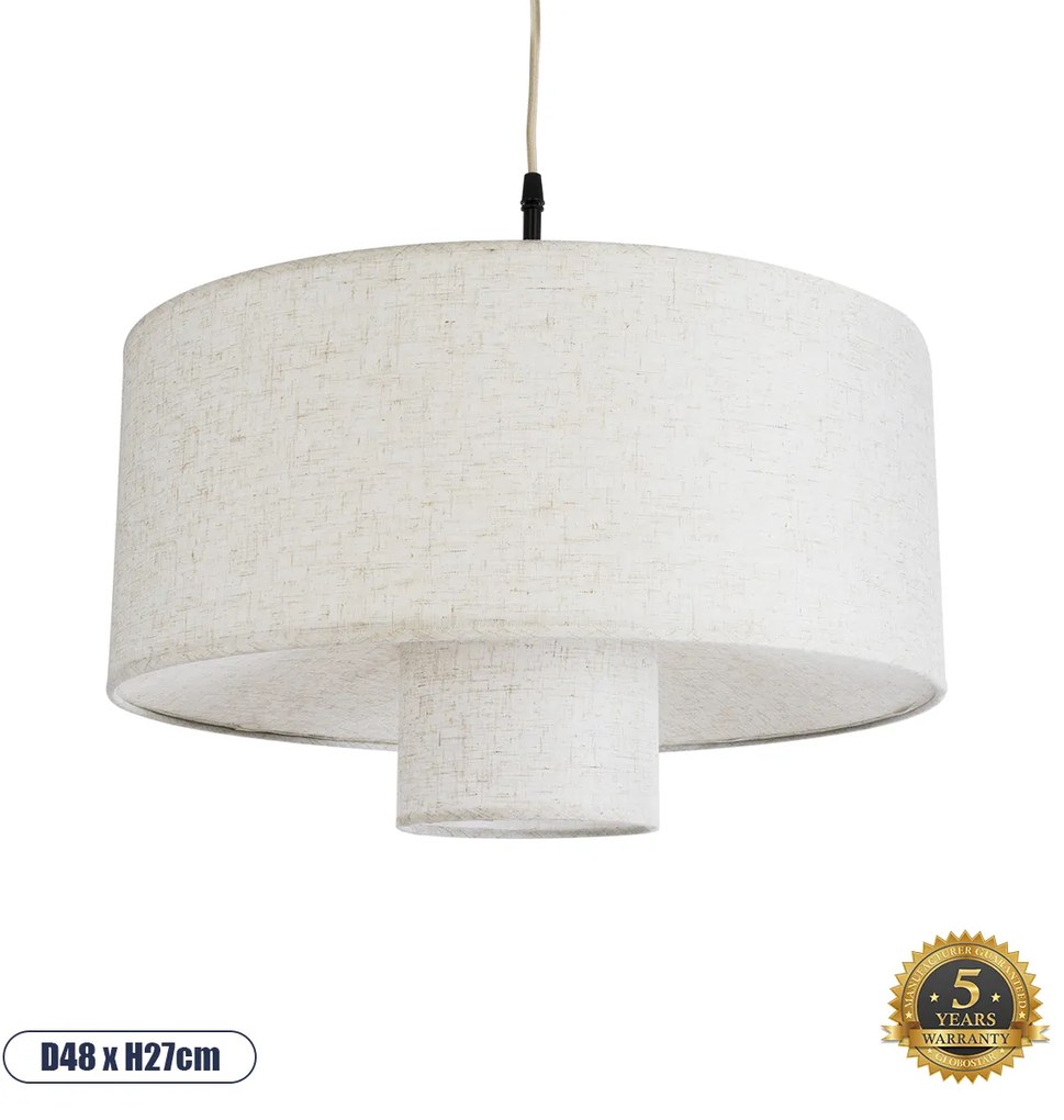 02226 GloboStar® MARIGOLD 02226 Boho Κρεμαστό Φωτιστικό Καπέλο Μονόφωτο 1 x E27 IP20 Λευκό Ύφασμα - Μ48 x Π48 x Υ27cm