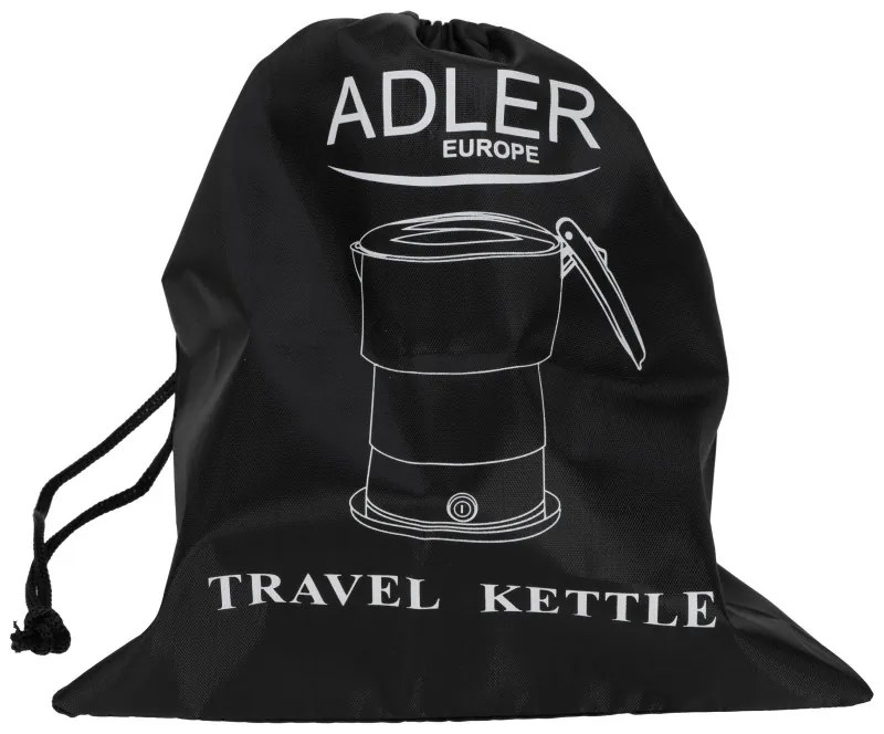 Τουριστικός ηλεκτρικός βραστήρας Adler AD 1377, 600W, 0,6 l, Αναδιπλούμενο σώμα σιλικόνης, Προστασία υπερθέρμανσης, Ένδειξη φωτός, Γκρι/Μαύρο