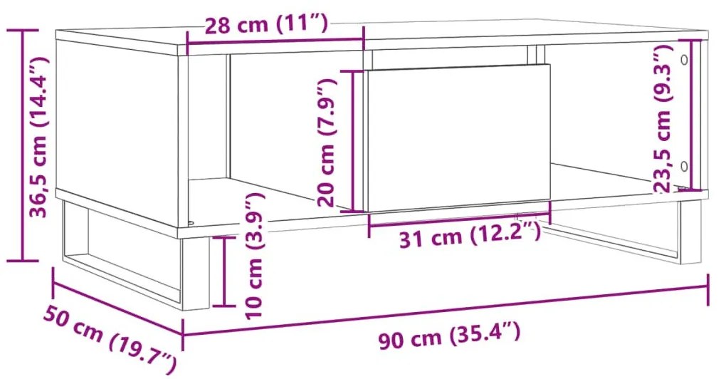 Τραπεζάκι Σαλονιού Όψη Παλαιού Ξύλου 90x50x36,5 εκ. Επεξ. Ξύλο - Καφέ