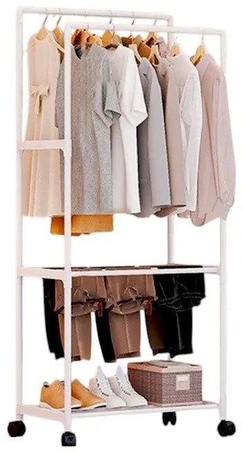 Τροχήλατη Κρεμάστρα Δαπέδου με Ράφι  Παπουτσιών Λευκό