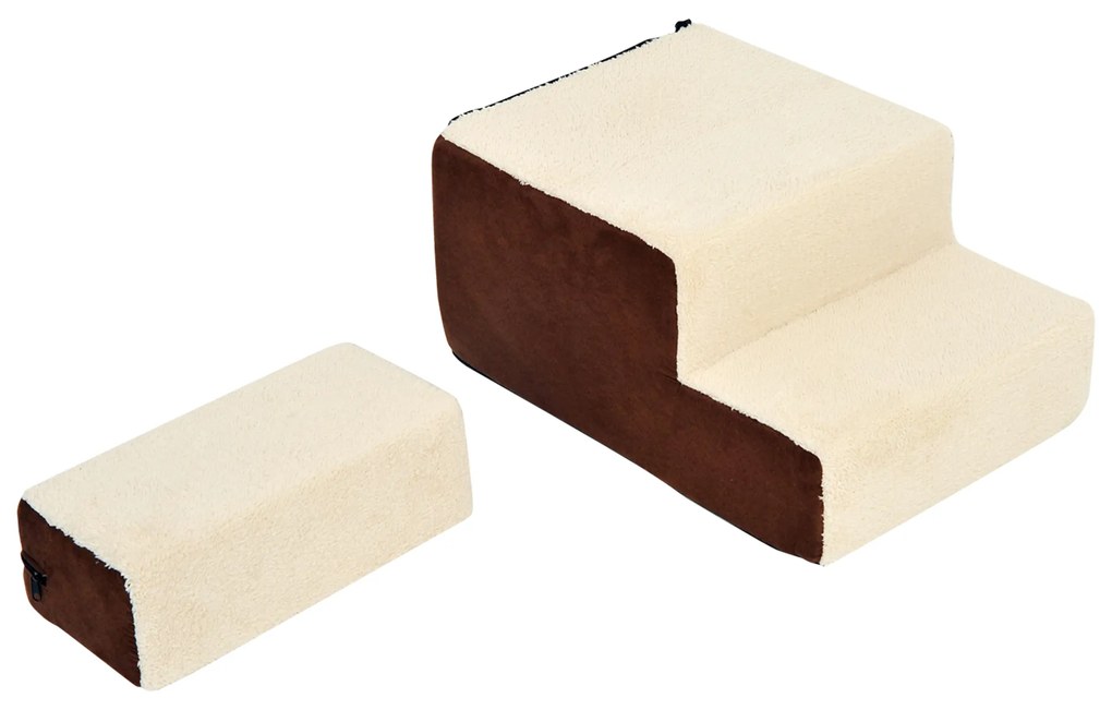 PawHut Σκαλοπάτια για Κατοικίδια Σκαλοπάτια Σκύλου Σκαλοπάτια Γάτας 3 Σκαλοπάτια για Γάτες και Σκύλους Βελούδο Μπεζ 54 x 40 x 39cm