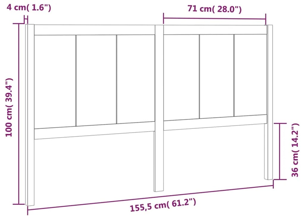 vidaXL Κεφαλάρι Κρεβατιού 155,5 x 4 x 100 εκ. από Μασίφ Ξύλο Πεύκου