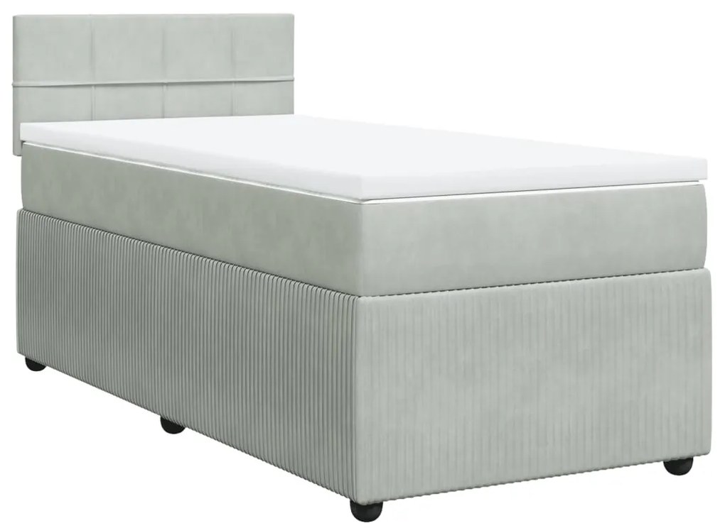 vidaXL Κρεβάτι Boxspring με Στρώμα Ανοιχτό Γκρι 90x200 εκ. Βελούδινο