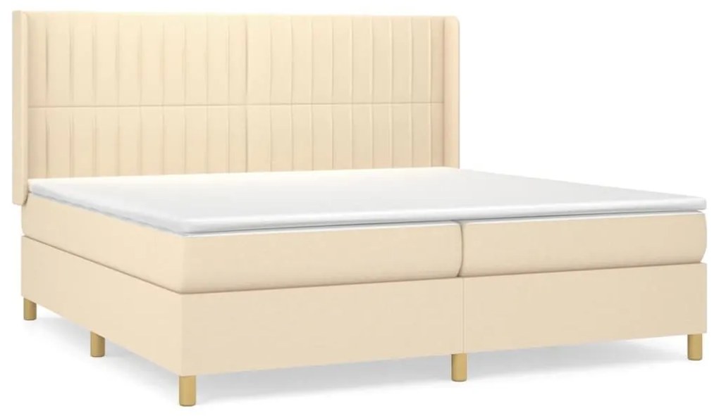 Κρεβάτι Boxspring με Στρώμα Κρεμ 200x200 εκ. Υφασμάτινο - Κρεμ