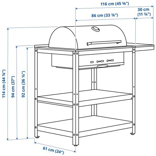 GRILLSKÄR ψησταριά κάρβουνου με βοηθητικό τραπέζι/εξωτερικού χώρου, 93/116x61 cm 294.952.13