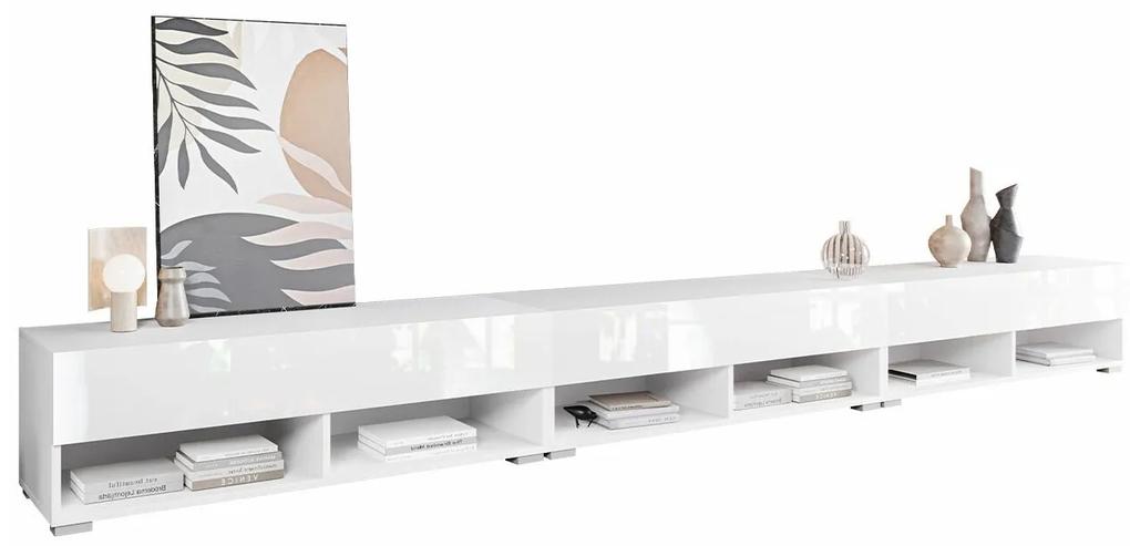 Τραπέζι Tv Sarasota 144, Άσπρο, Γυαλιστερό λευκό, Ο αριθμός των θυρών: 3, 300x30x33cm, 57 kg | Epipla1.gr