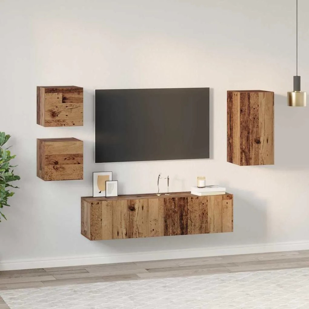 vidaXL Σετ επίπλου τηλεόρασης 5 pcs Παλαιό ξύλο 30.5 x 30 x 60 εκ.