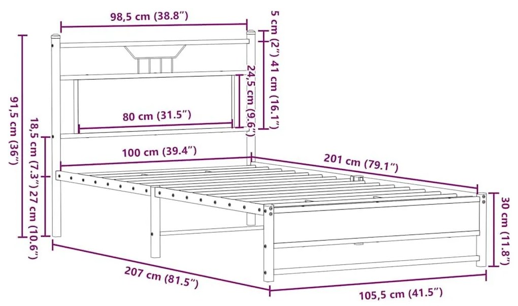 Πλαίσιο Κρεβατιού Χωρ. Στρώμα Sonoma Δρυς 100x200εκ Επ. Ξύλο - Καφέ