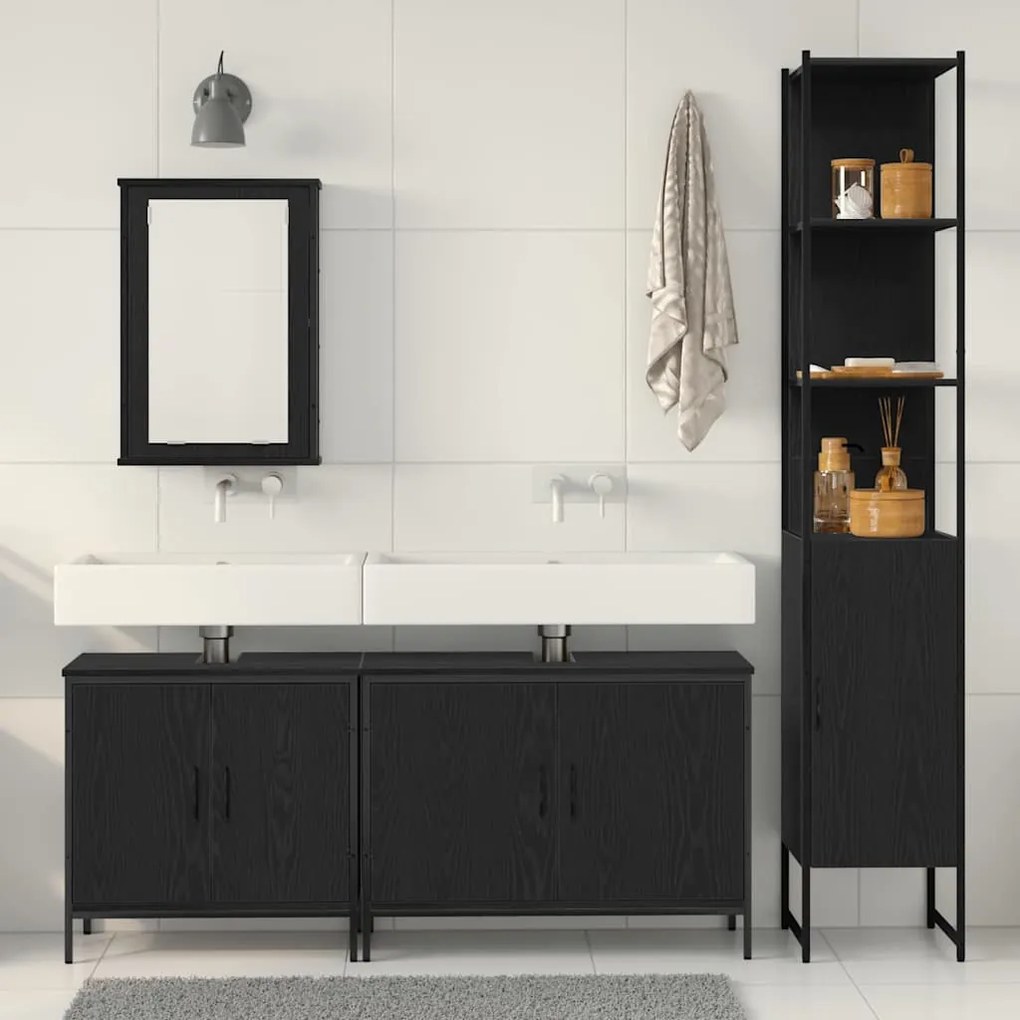 vidaXL Σετ Επίπλων Μπάνιου με ράφι 4 pcs Μαύρο 33 x 33 x 185.5 εκ