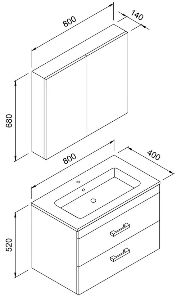 Πάγκος μπάνιου με Νιπτήρα SANTA 80 Μπεζ 80x46x52 εκ. 80x46x52 εκ.