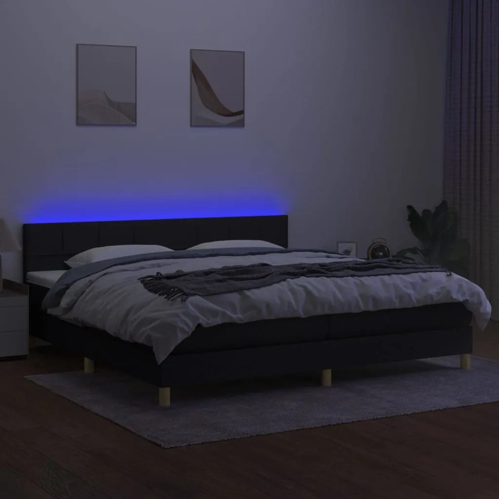 ΚΡΕΒΑΤΙ BOXSPRING ΜΕ ΣΤΡΩΜΑ &amp; LED ΜΑΥΡΟ 200X200 ΕΚ. ΥΦΑΣΜΑΤΙΝΟ 3133743