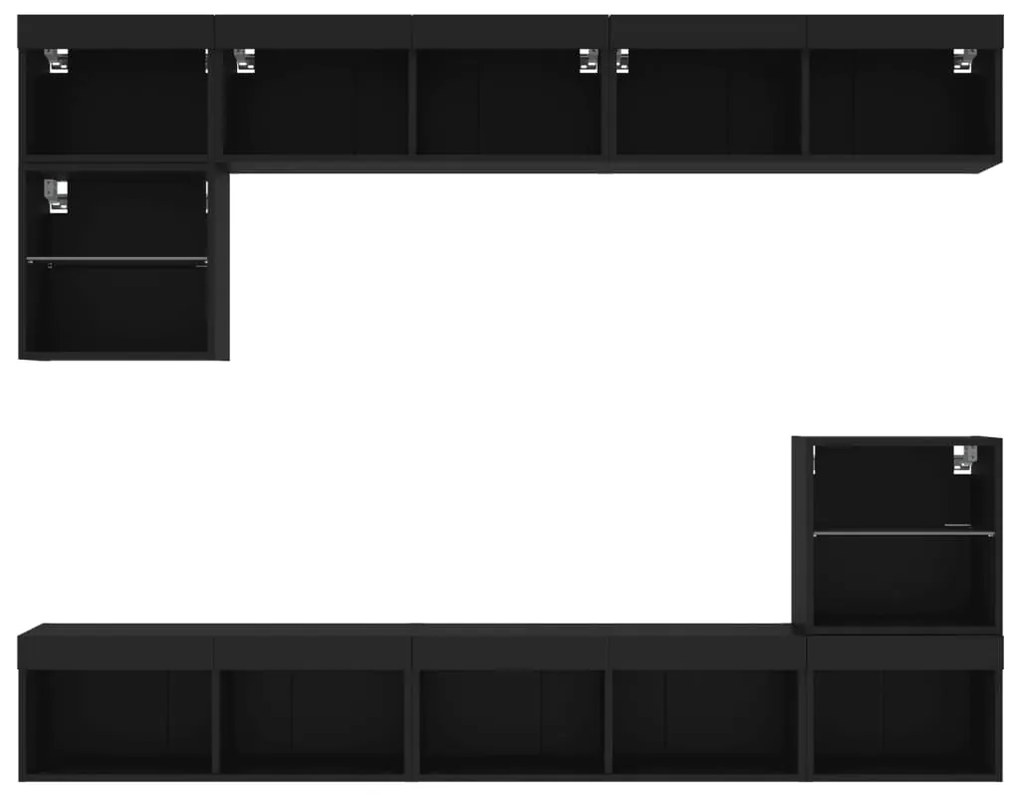 vidaXL Έπιπλα Τοίχου Τηλεόρασης 8 τεμ LED Μαύρα από Επεξεργασμένο Ξύλο