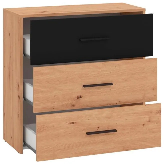 Συρταριέρα Varadero 3F Artisan Oak - Μαύρο 80,5x33x80,5 εκ. 80.5x33x80.5 εκ.