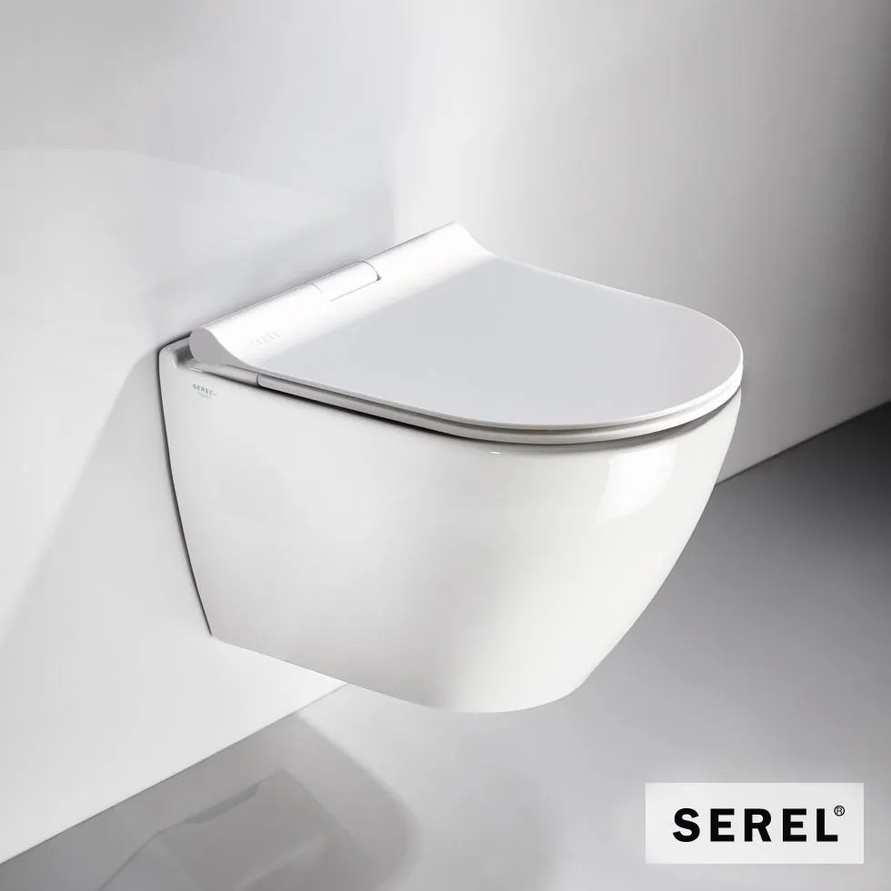 Serel Smart SM36B00SC Λεκάνη Κρεμαστή Rimless T36/48,5cm με ενσωματωμένο μπιντέ &amp; κάλυμμα Slim Soft Close 9001SC White