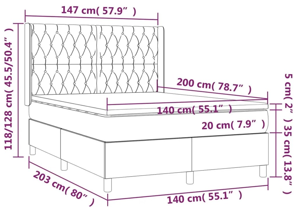 vidaXL Κρεβάτι Boxspring με Στρώμα Ανοιχτό Γκρι 140x200 εκ. Βελούδινο