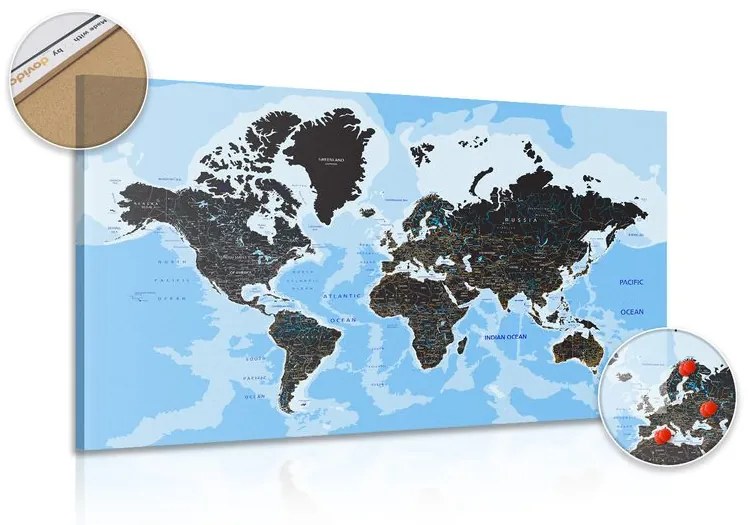 Εικόνα στο φελλό ενός σύγχρονου παγκόσμιου χάρτη - 90x60  color mix