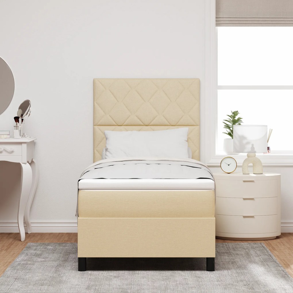 vidaXL Box Spring Κρεβάτι με Στρώμα Μπεζ 90x200 εκ. Ύφασμα