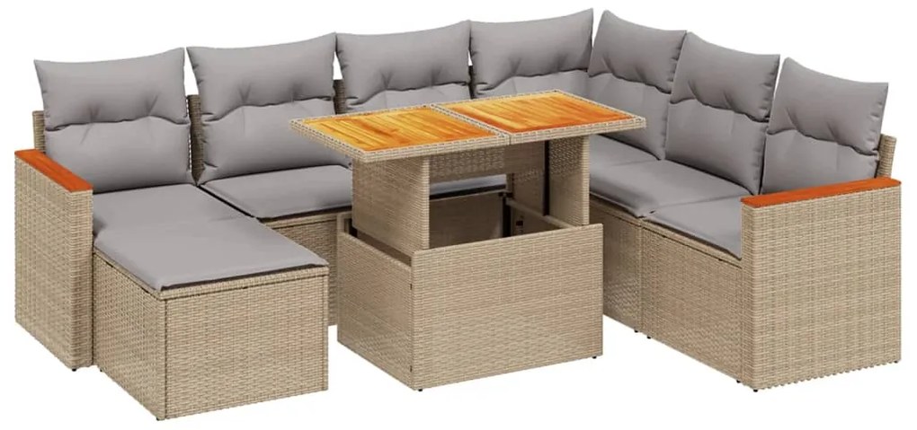 vidaXL Σαλόνι Κήπου Σετ 8 τεμ. Μπεζ Συνθετικό Ρατάν με Μαξιλάρια