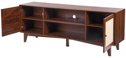 VEVOR Rattan-TV-Ständer 191cm Fernseher Boho-TV-Schrank Fernsehschrank Walnuss
