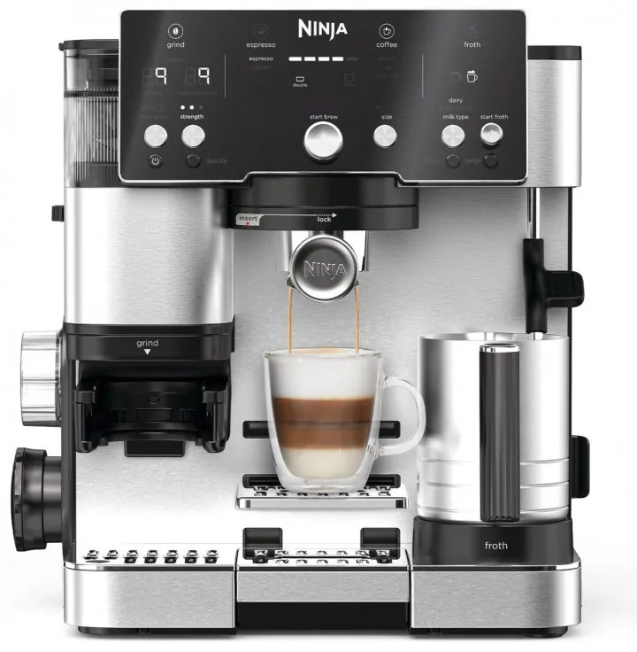 2σε1 Ninja Luxe Café Essential ES501EU, 1650W, 9 bar, 2 λίτρα, Barista Assist, Λειτουργία καμένου νερού, 4 λειτουργίες, 3 ρυθμίσεις θερμοκρασίας, Inox/μαύρο.