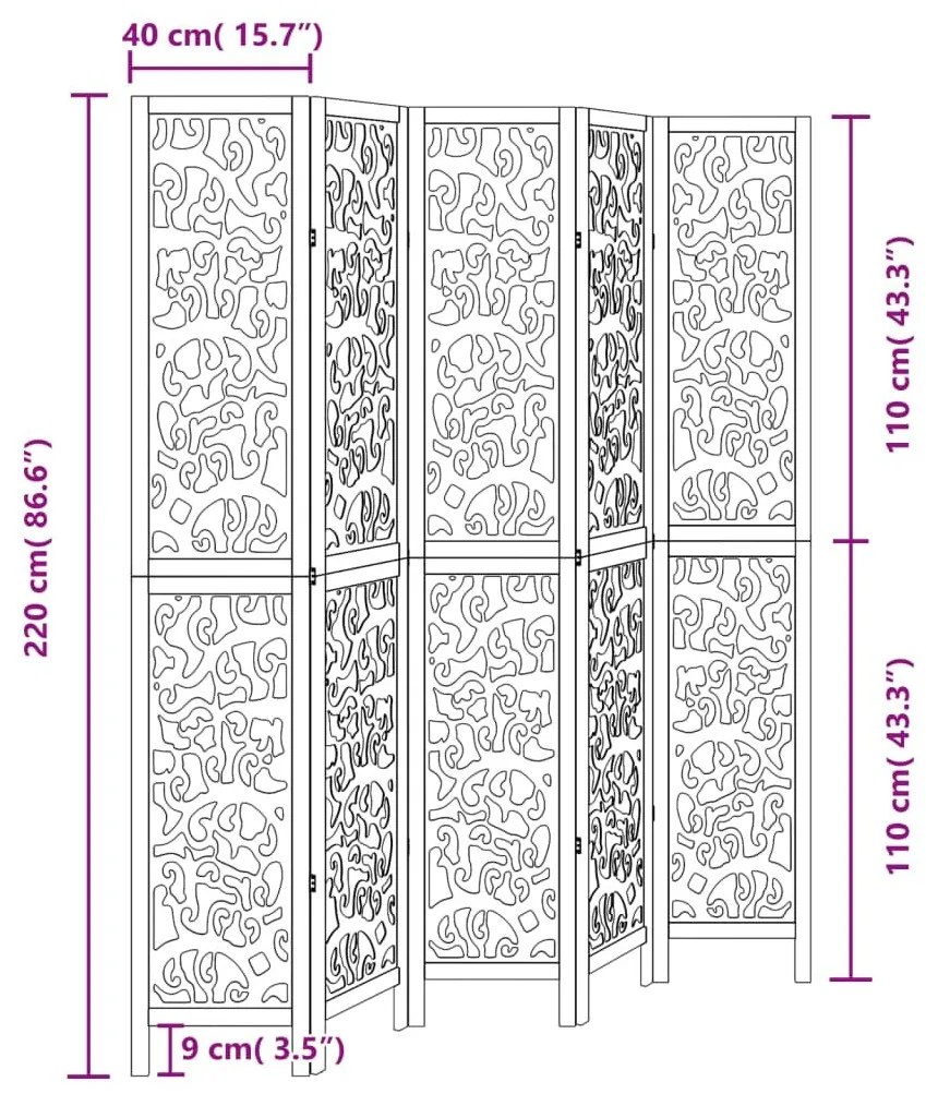 Διαχωριστικό Χώρου με 5 Πάνελ Μαύρο από Μασίφ Ξύλο Παυλώνιας - Μαύρο