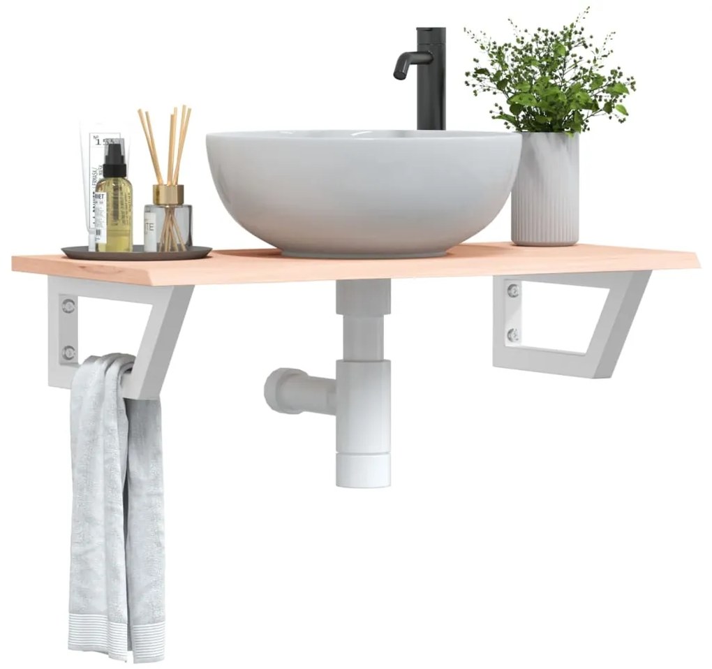 Ράφι Νιπτήρα Τοίχου από Ατσάλι / Μασίφ Ξύλο Δρυός