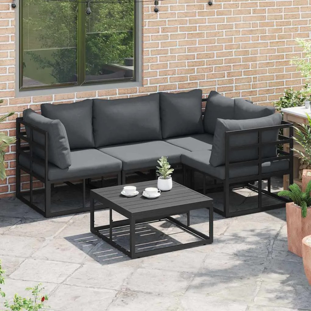 vidaXL Σετ Καναπέ Κήπου με μαξιλάρι 4 pcs Μαύρο Αλουμίνιο