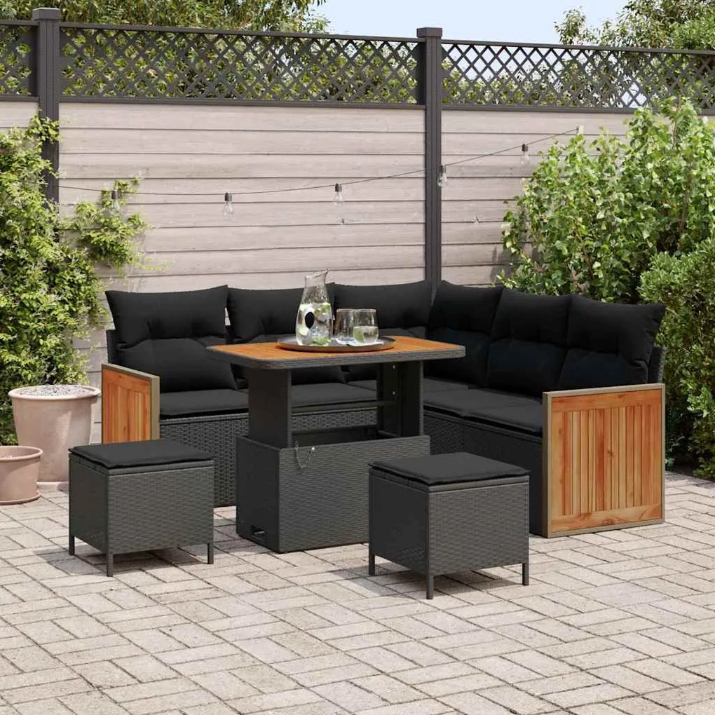 vidaXL Σετ Καναπέ Κήπου με μαξιλάρι 8 pcs Μαύρο 90 x 55 x 71 cm