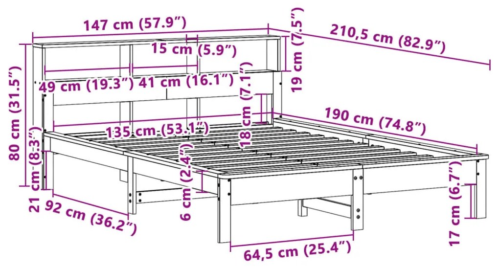 Σκελετός Κρεβ. Χωρίς Στρώμα Καφέ Κεριού 135x190 εκ Μασίφ Πεύκο - Καφέ