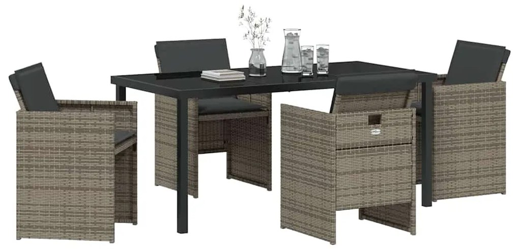 vidaXL Σέτ φαγητού για κήπο με μαξιλάρι 5 pcs Γκρι Πολυ ράταν