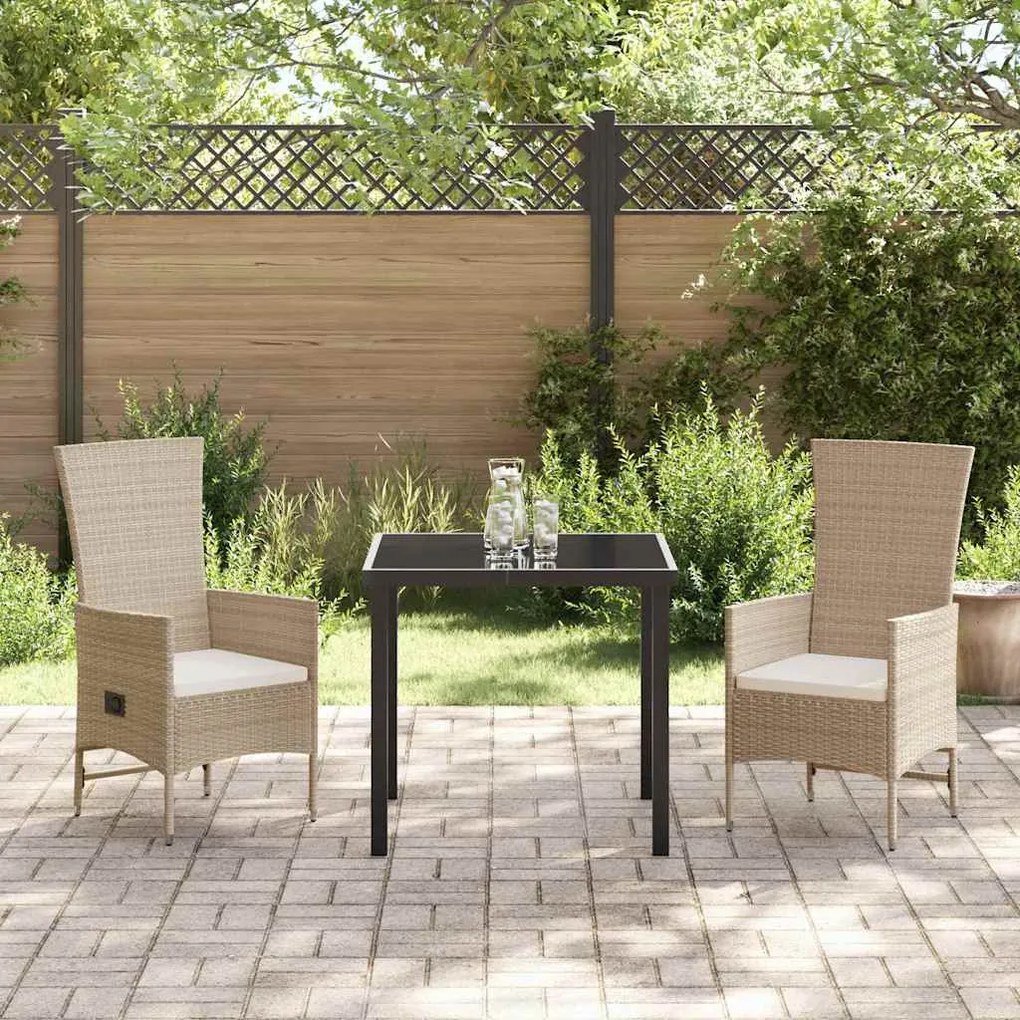 vidaXL Σέτ φαγητού για κήπο με μαξιλάρι 3 pcs Μπεζ συνθετικό ρατάν