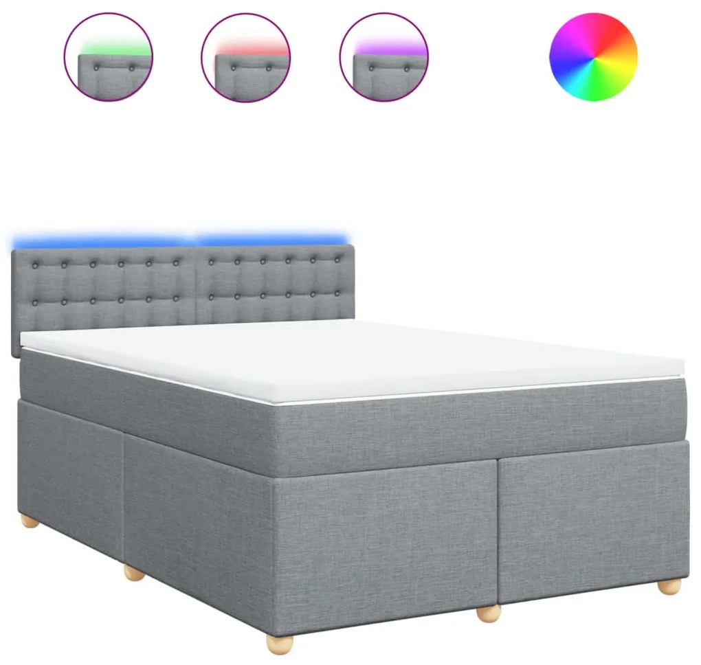 vidaXL Κρεβάτι Boxspring με Στρώμα Ανοιχτό Γκρι 140x190 εκ. Υφασμάτινο