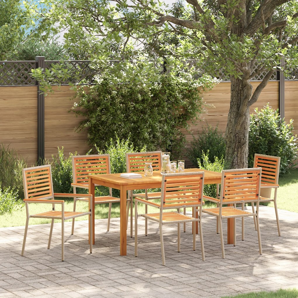 vidaXL Σετ Δείπνου Κήπου 7 pcs Μπεζ 140 x 80 x 74 cm Ξύλο & Μέταλλο