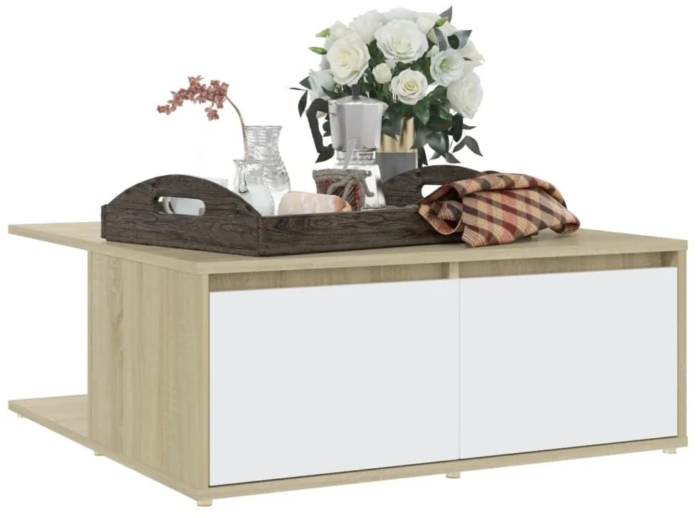 vidaXL Τραπεζάκι Σαλονιού Λευκό/Sonoma Δρυς 80x80x31 εκ. Επεξ. Ξύλο
