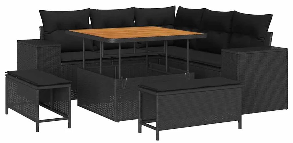 vidaXL Σετ Καναπέ Κήπου με μαξιλάρι 8 pcs Μαύρο συνθετικό ρατάν
