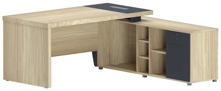 Γραφείο επαγγελματικό Lotus  με δεξιά γωνία σε φυσική-ανθρακί απόχρωση 180x180x75εκ