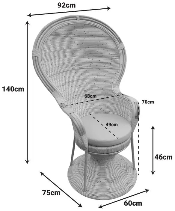Πολυθρόνα Rea Inart με μπεζ μαξιλάρι-φυσικό rattan 85x85x141εκ 92x75x140 εκ.