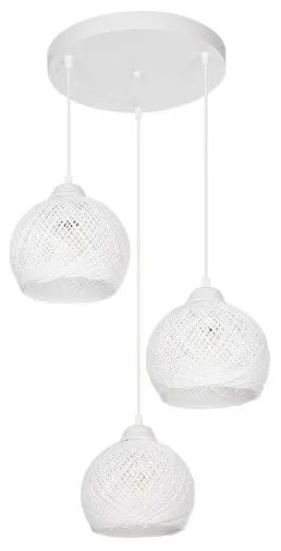 YASAM 203-0023 Vintage Κρεμαστό Φωτιστικό Πλέγμα Τρίφωτο 3 x E27 IP20 Λευκό Ρατάν-Μ42 x Π42 x Υ54cm Globostar 203-0023 Λευκό