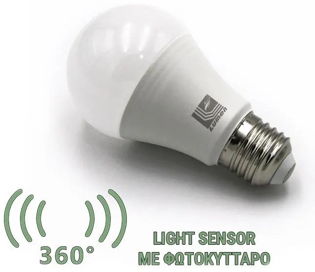 Adeleq Λάμπα LED Αχλάδι Ε27 9W Με Φωτοκύτταρο Μέρας-Νύχτας Λευκό 4000k 13-2791