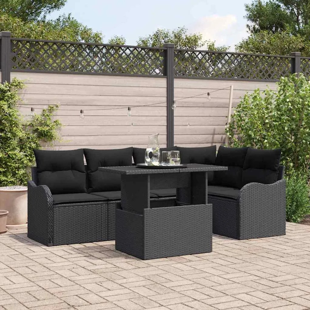 vidaXL Σετ Καναπέ Κήπου 6 pcs Μαύρο 100 x 55 x 73 εκ Πολυ ράταν