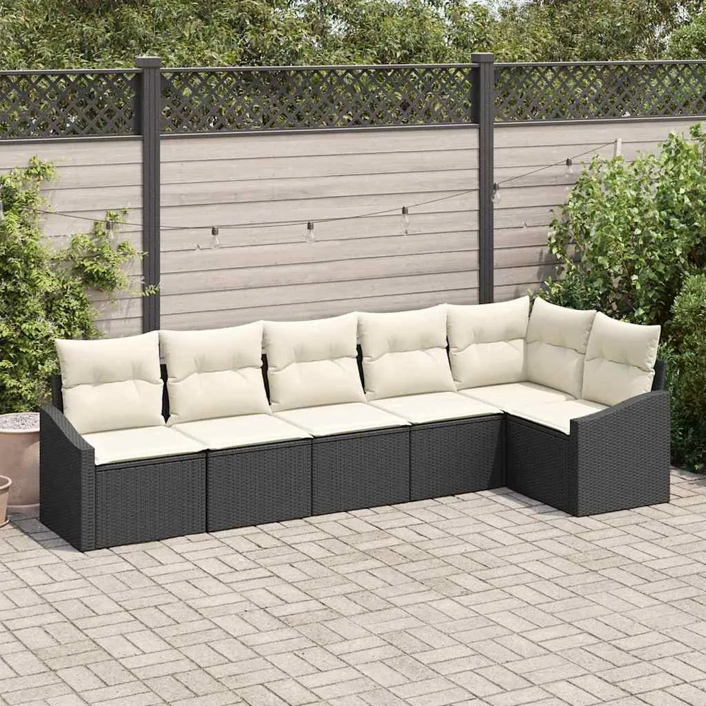 vidaXL Σετ Καναπέ Κήπου 6 pcs Μαύρο Πολυ ράταν