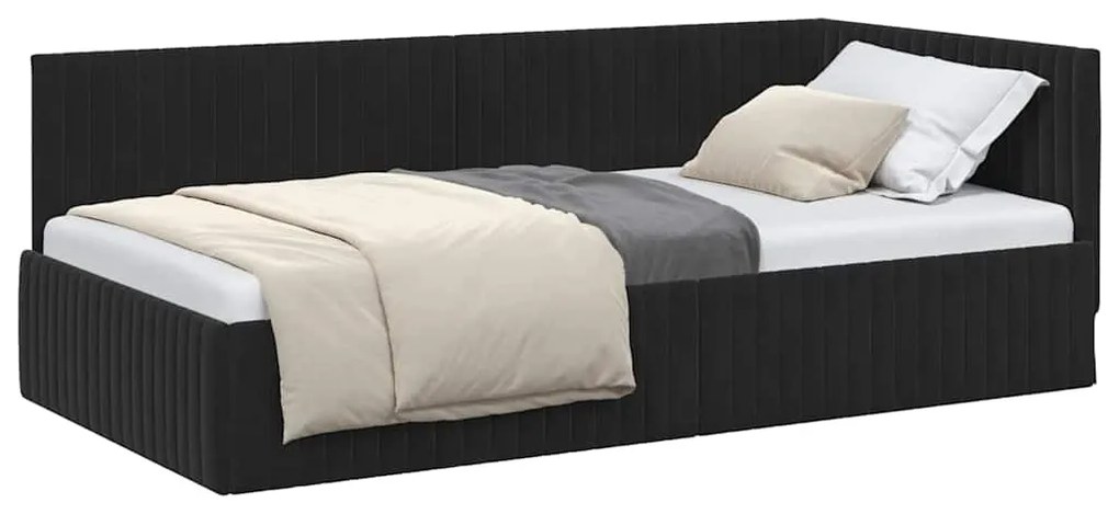 vidaXL Κρεβάτι Γωνίας με κεφαλάρι Μαύρο 100 x 200 cm Βελούδο