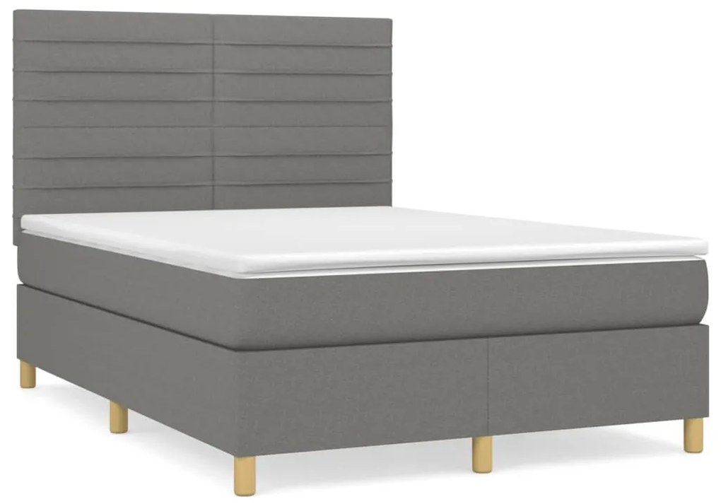 vidaXL Κρεβάτι Boxspring με Στρώμα Σκούρο Γκρι 140x190 εκ. Υφασμάτινο