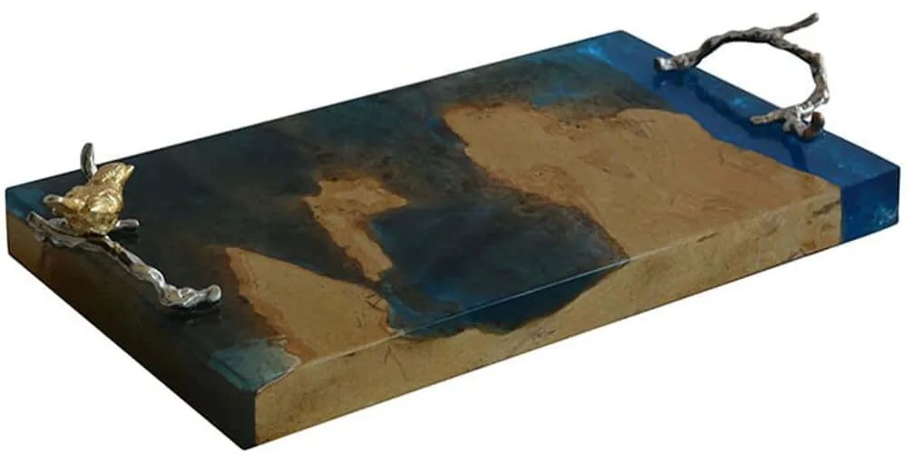 Διακοσμητικός Δίσκος Troi 42850-BLUE 60x30x10cm Multi Artekko Ξύλο